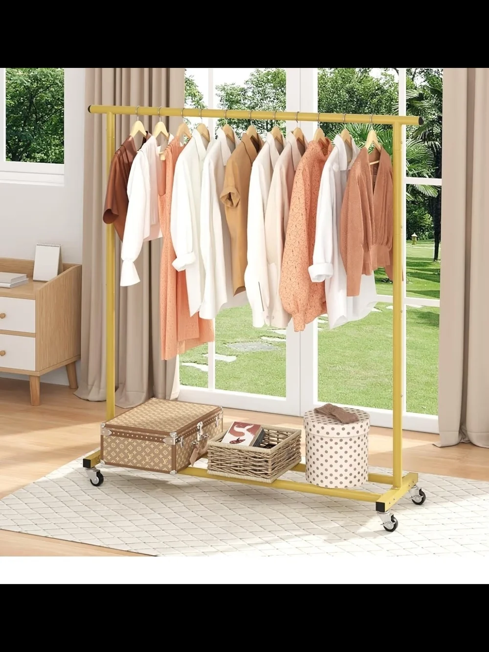 NIB Metal Rolling Clothing Rack Adjustable Freestanding Garment Organizer with W - Picture 3 of 3